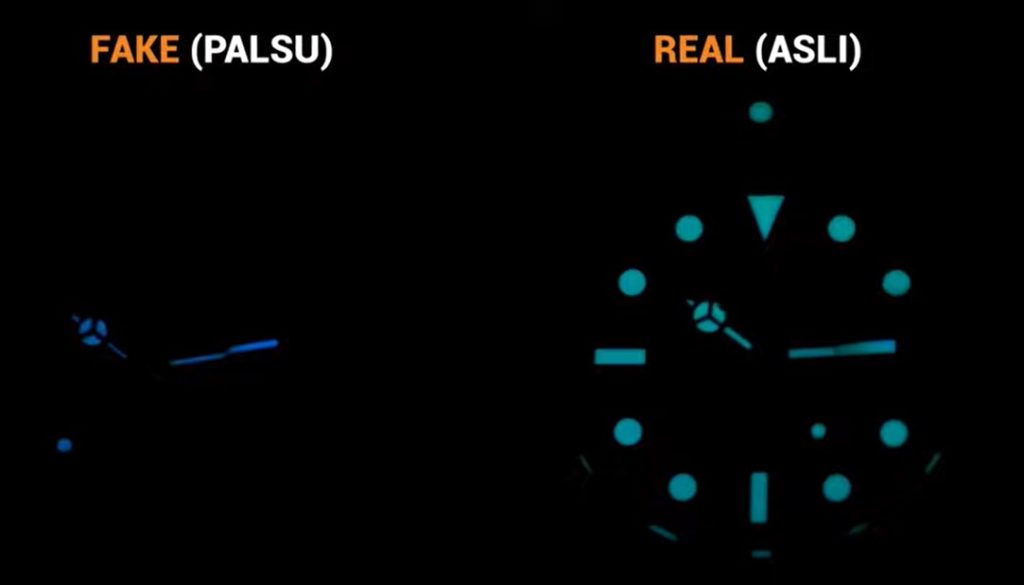 Cara Membedakan Jam Rolex Asli dan Palsu dilihat dari fitur lume 