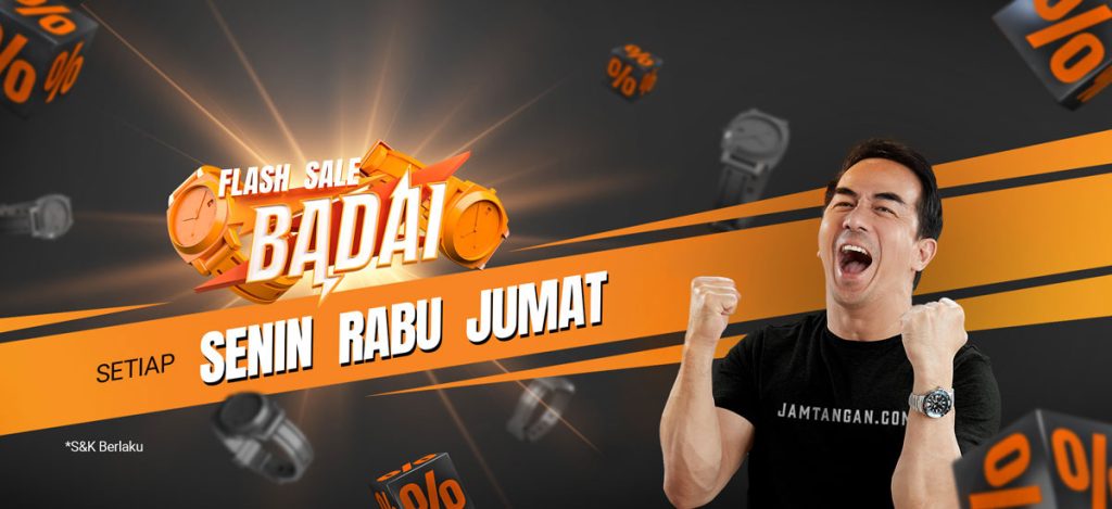 Banner Flash Sale Badai setiap Senin, Rabu, Jumat di Jamtangan.com