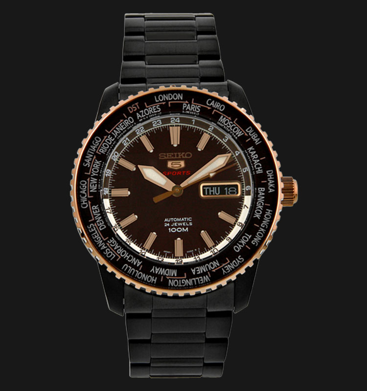 Seiko 5 Sports SRP132K1, contoh jam tangan world timer
