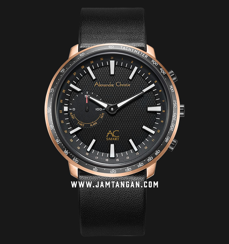 Alexandre Christie AC S001 MF LBRBA Hybrid Smartwatch Men Black Dial Black Leather Strap.
