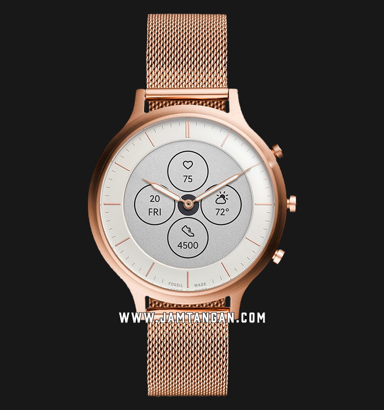 Fossil Charter FTW7014 Hybrid Smartwatch Silver Dial Rose Gold Mesh Strap