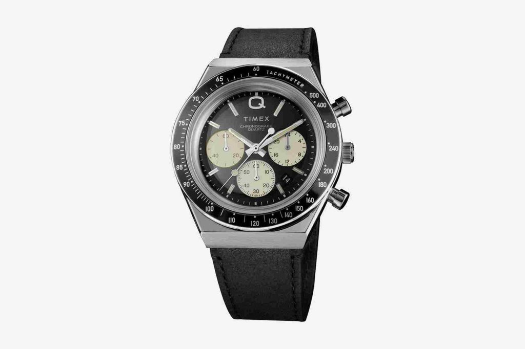 Seri chronograph Q-Timex Collection dengan leather strap