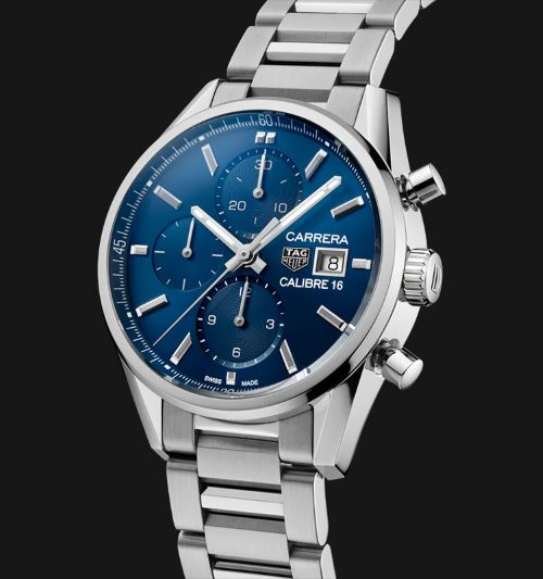 TAG Heuer Carrera CBK2112.BA0715 Automatic Chronograph Blue Dial Fine Brushed Steel Strap.