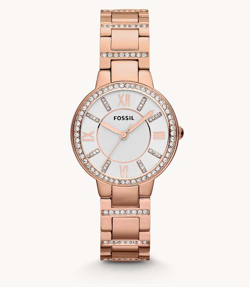 Fossil Virginia ES3284 Silver Dial Rose Gold