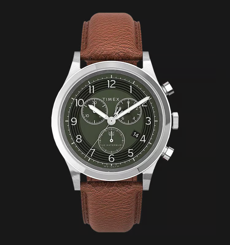 Timex The Waterbury TW2U90700 Traditional Chronograph Green Dial Brown Leather Strap