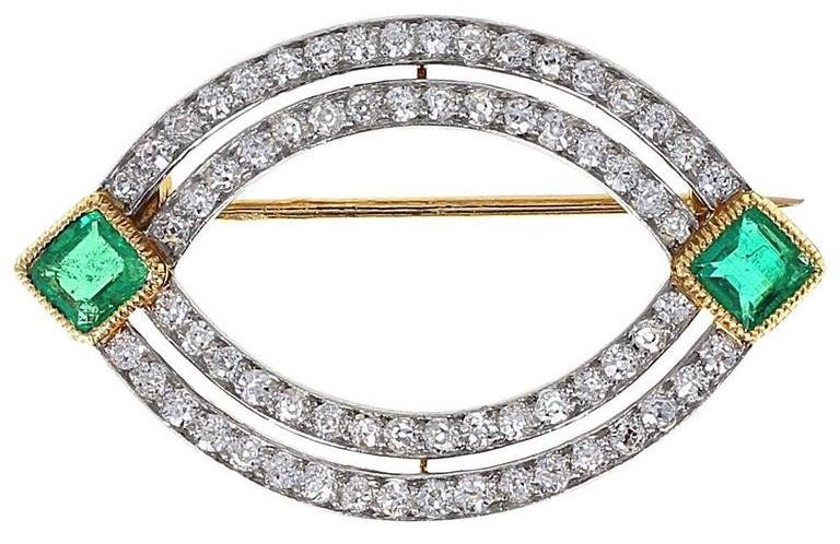 Bros zamrud dengan berlian Cartier, akhir abad ke-19.