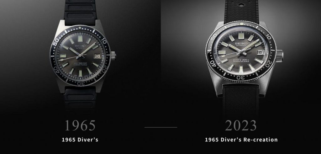 Seiko 62MAS 1965 (kiri) dan Seiko 1965 Re-Creation Diver’s 2023