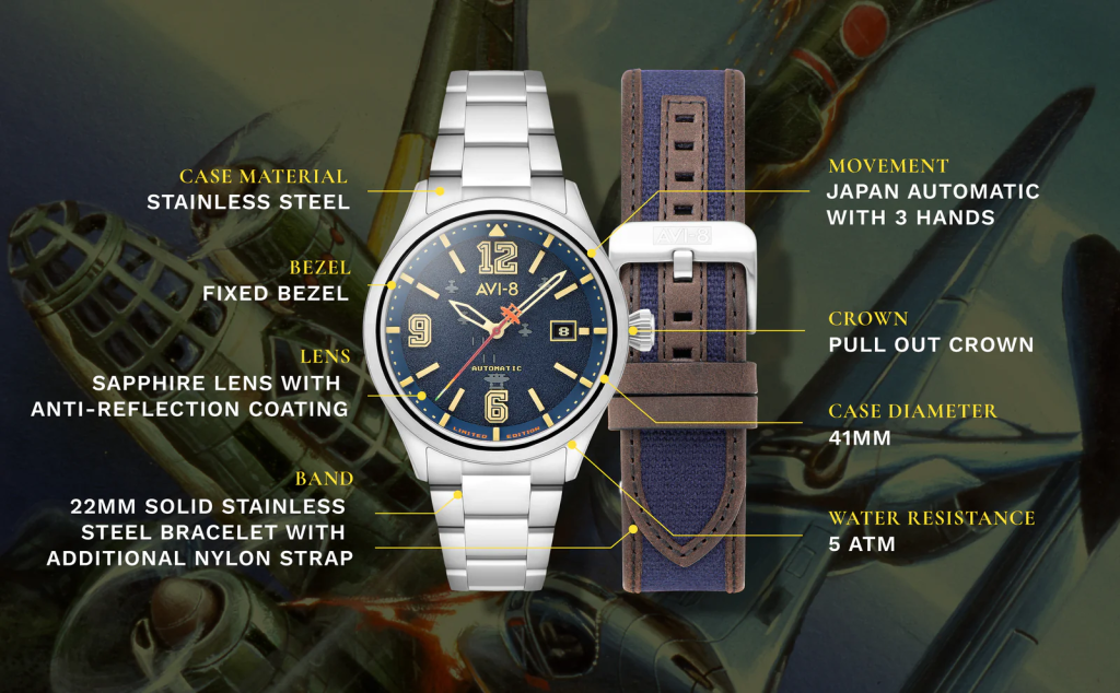 Spesifikasi AVI-8 Flyboy Capcom 1942 Automatic Limited-Edition