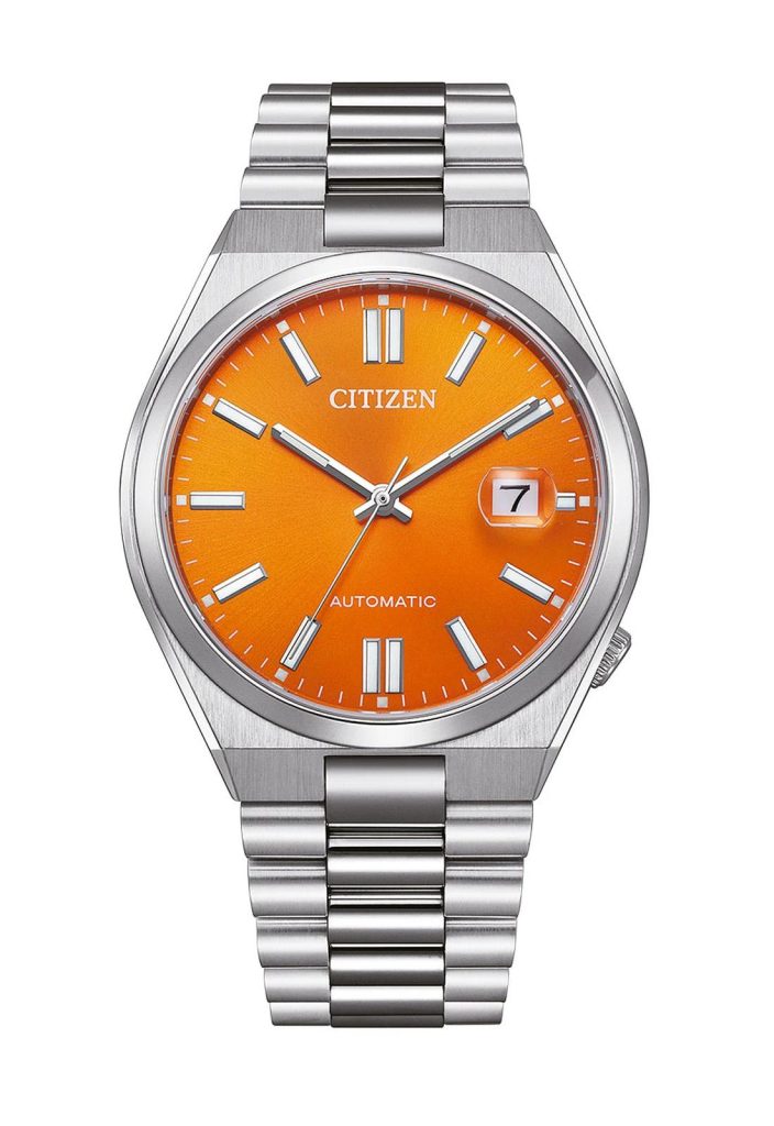 Citizen Tsuyosa Automatic NJ0151-88Z dengan dial warna oranye.