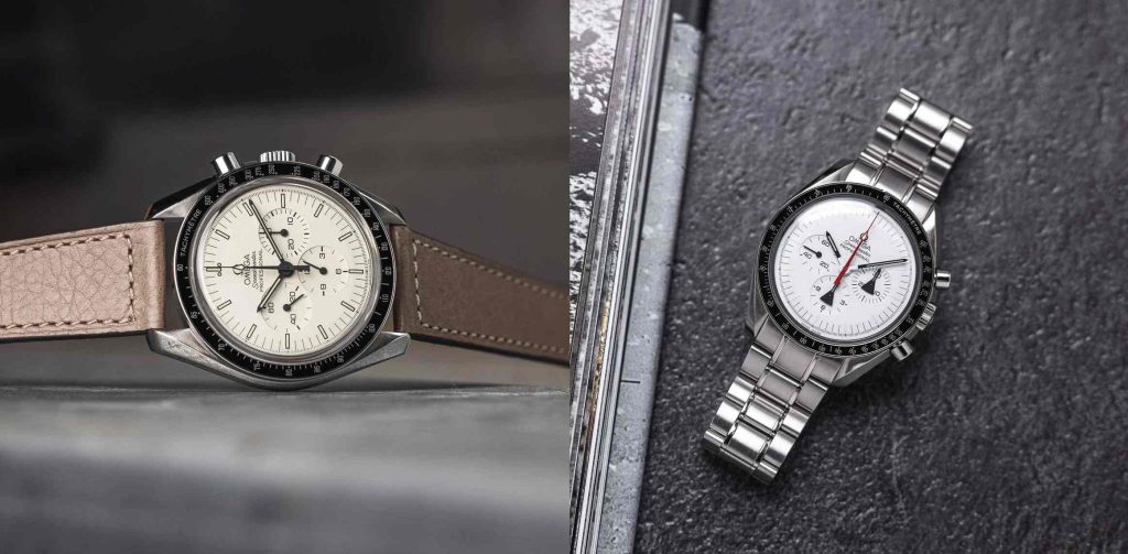 Omega Speedmaster 40th Anniversary Albino (kiri) dan Speedmaster Alaska re-edition (kanan)