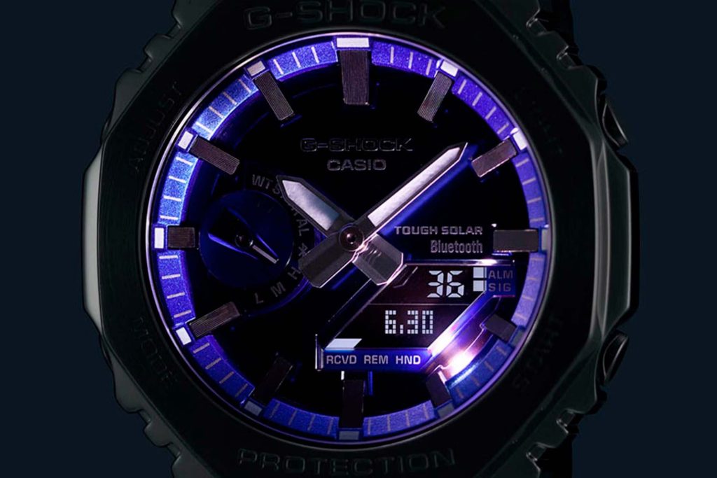 Double LED light pada Casio G-Shock Full Metal biru metalik