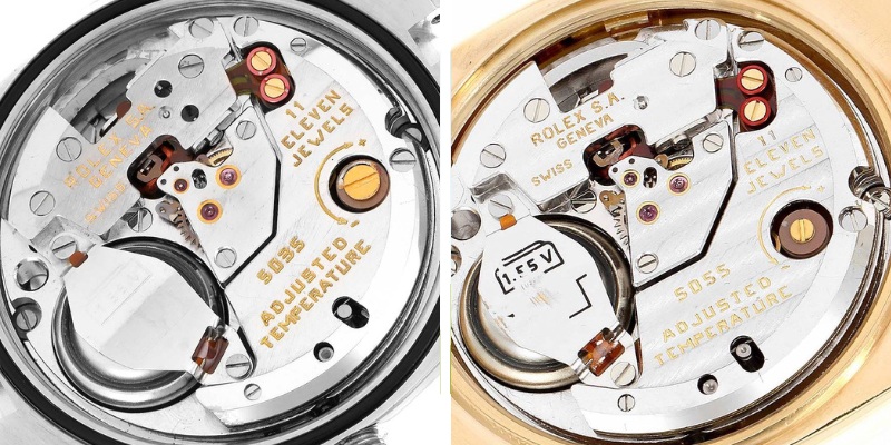 Movement 5035 (kiri) dan caliber 5055 (kanan)