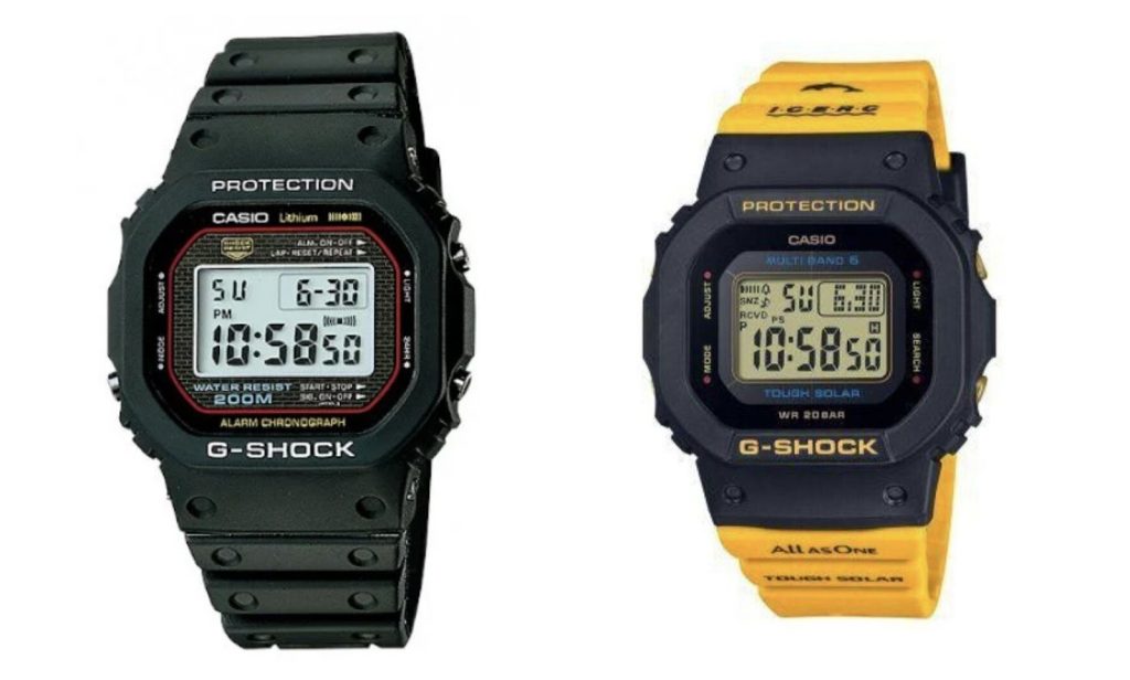 G-Shock DW-5000C 1983 (kiri) dan GMD-W5600K-9JR I.C.E.R.C. collaboration 2023 (kanan)