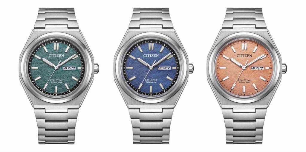 Tiga warna dial Citizen Super Titanium Eco-Drive Day-Date