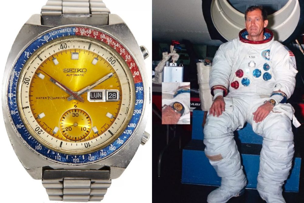 Kolonel William R. Pogue mengenakan Seiko 6139-6005