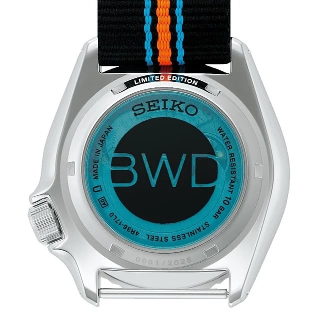 Caseback Seiko 5 Sports SRPL95K1 Limited Edition dengan logo Bamford Watch Departement