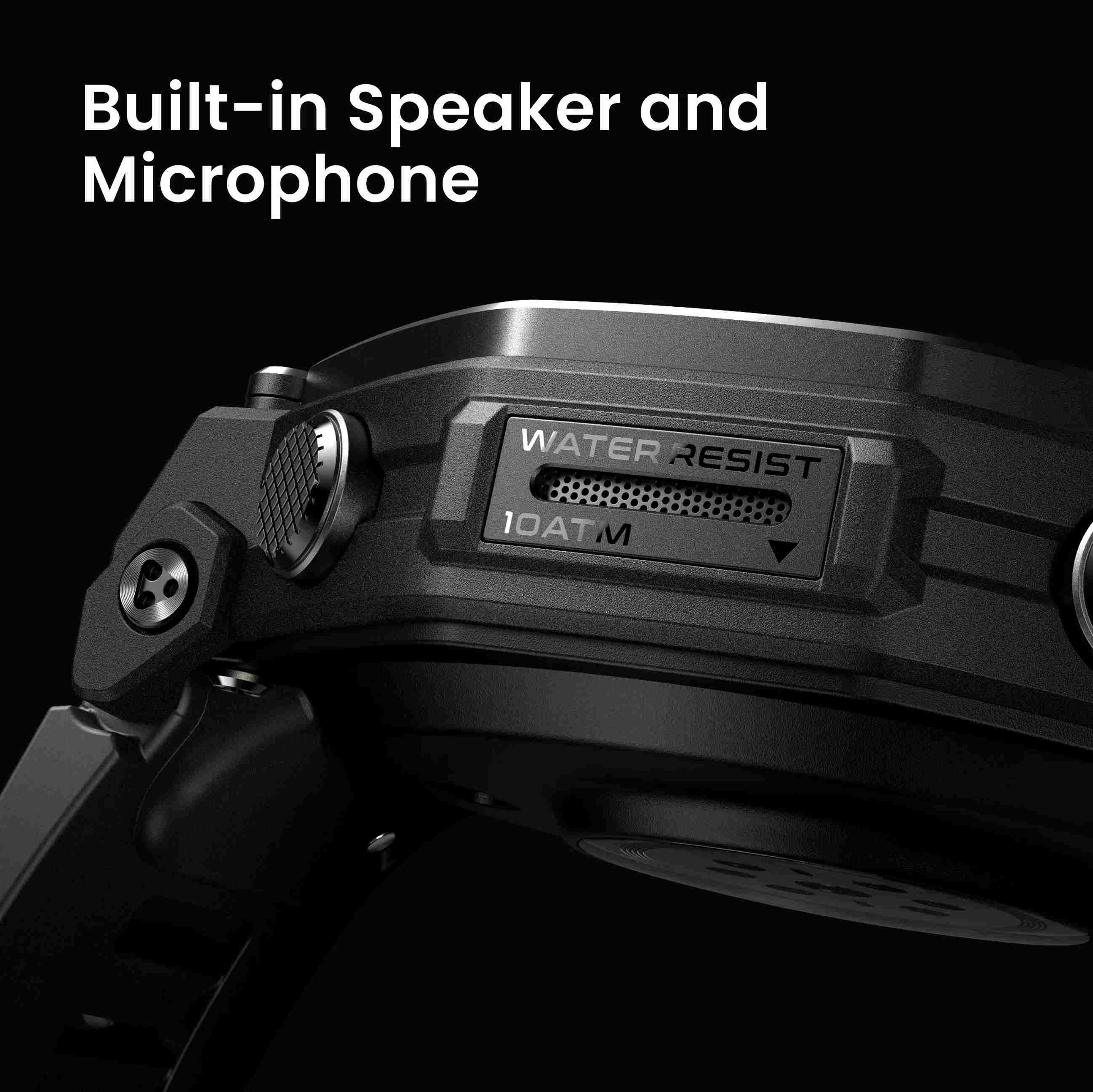 Built-in speaker dan mikrofon pada Amazfit T-Rex 3 Pro Tactical Black 48 mm